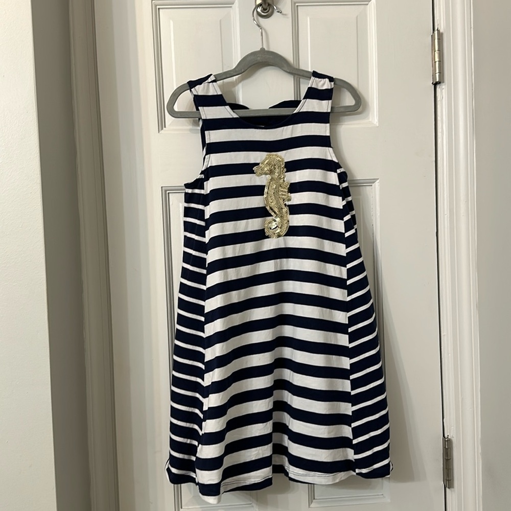 Tommy Bahama size 8 navy and white sundress seahorse 95 cotton 5 spandex